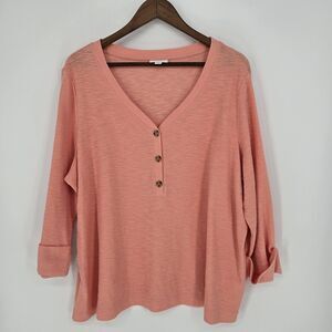J. Jill Coral Blush Henley Long Sleeve Top